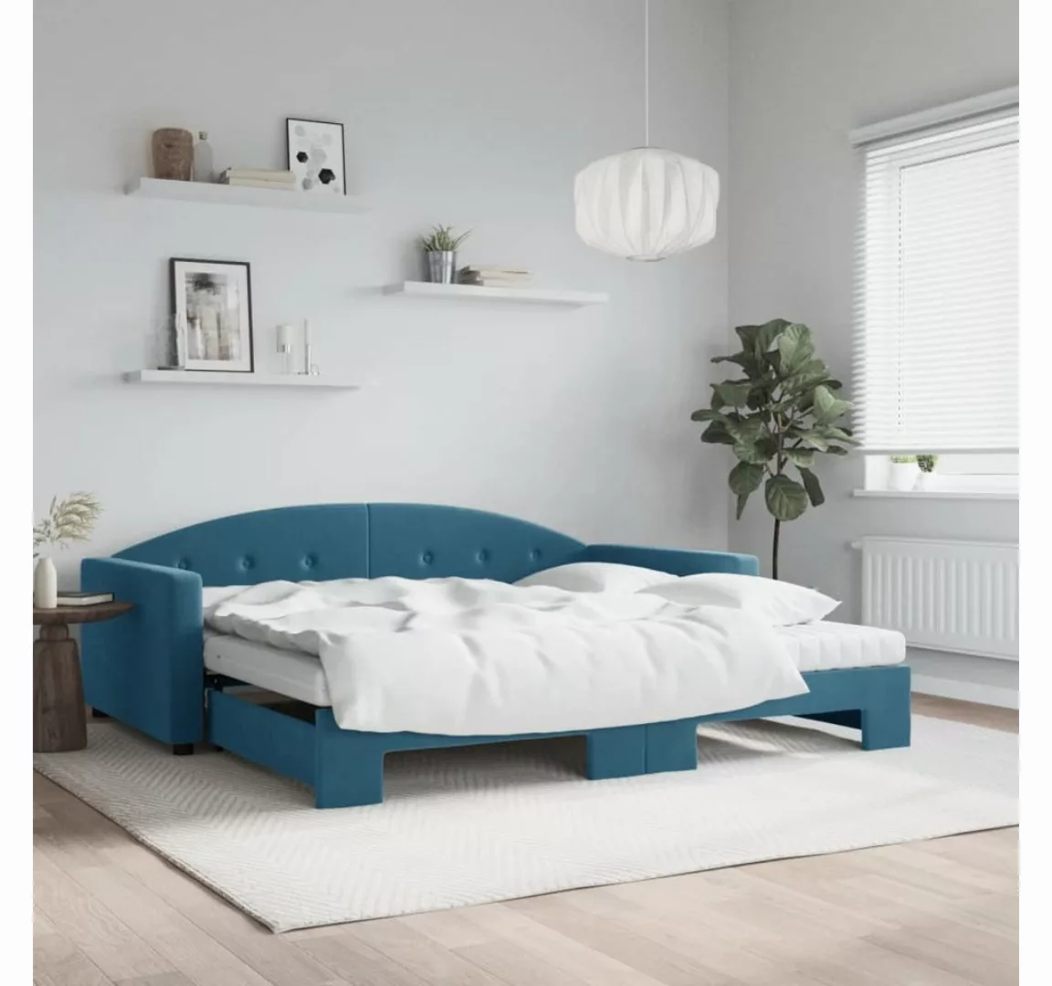 vidaXL Gästebett Gästebett Tagesbett Ausziehbar mit Matratzen Blau 100x200 günstig online kaufen