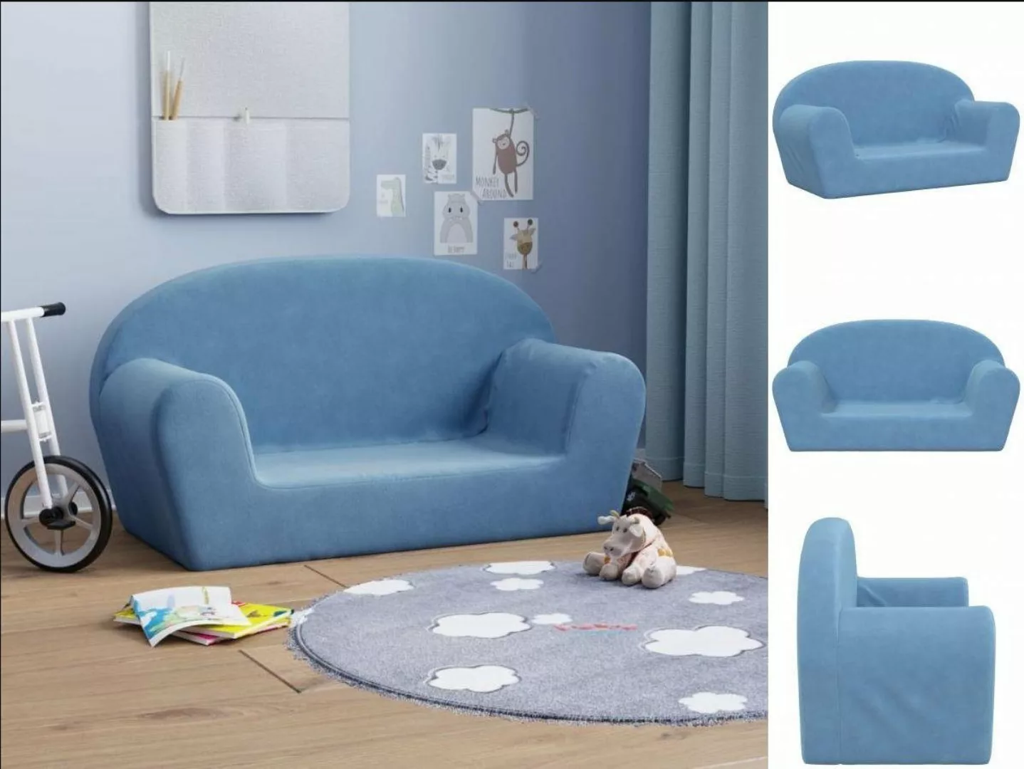 DOTMALL Kindersofa 2-Sitzer Kindersofa Blau Weicher Plüsch Stretch Bequem günstig online kaufen