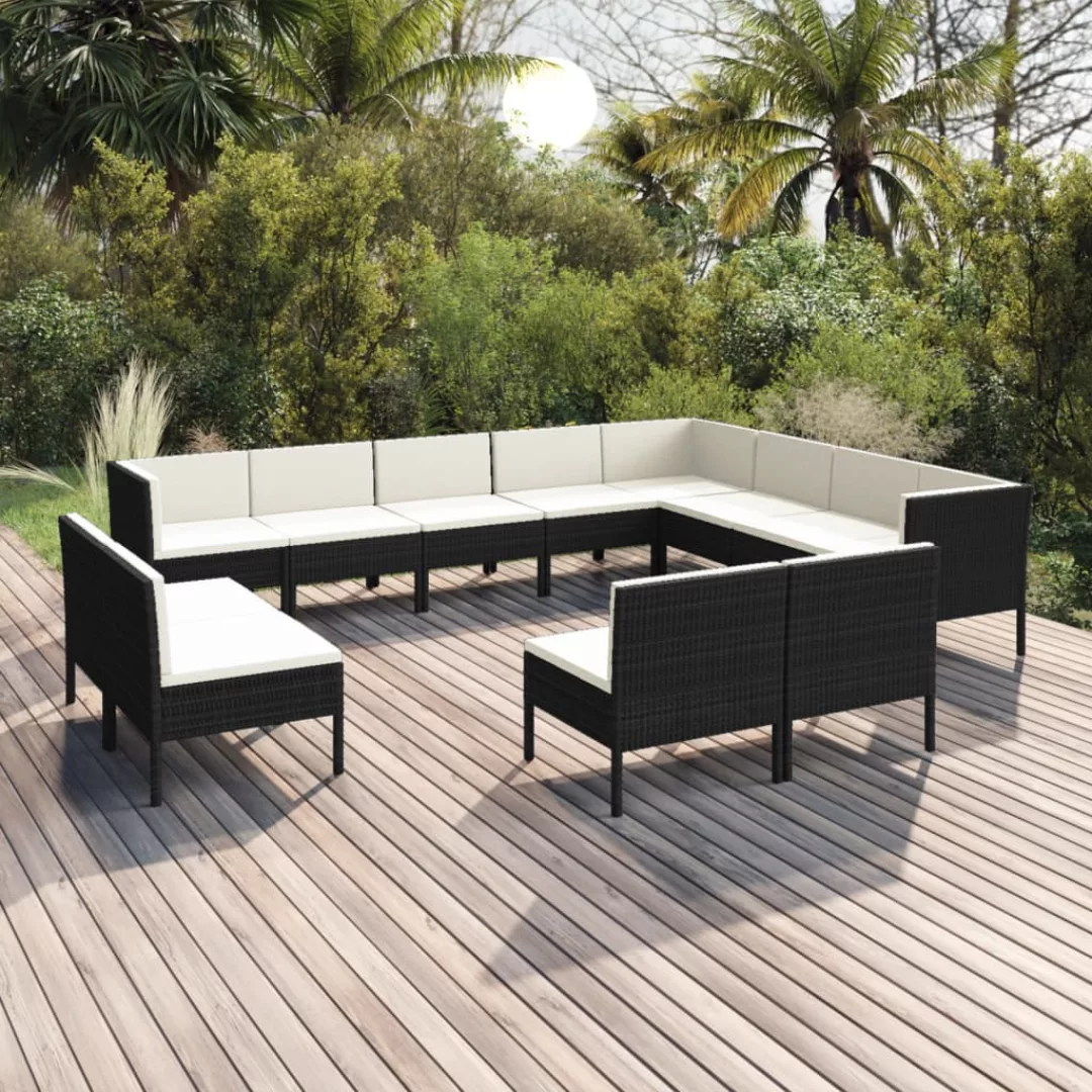 12-tlg. Garten-lounge-set Mit Auflagen Poly Rattan Schwarz günstig online kaufen