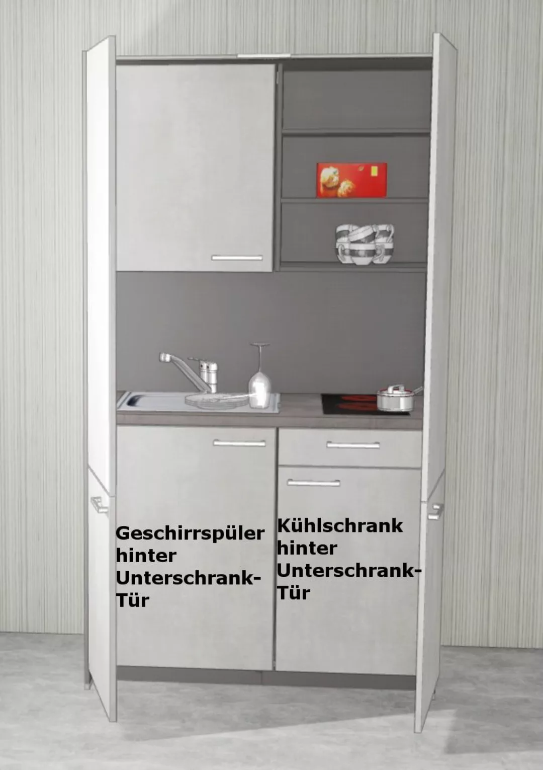 Schrankküche MANKAHIDE 4KG Weißbeton(Höhe XXL) Küchenblock 120 cm/Kochfeld, günstig online kaufen