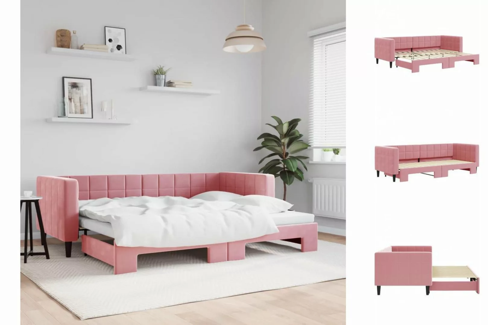 vidaXL Gästebett Gästebett Tagesbett Ausziehbar Rosa 80x200 cm Samt Bett Be günstig online kaufen