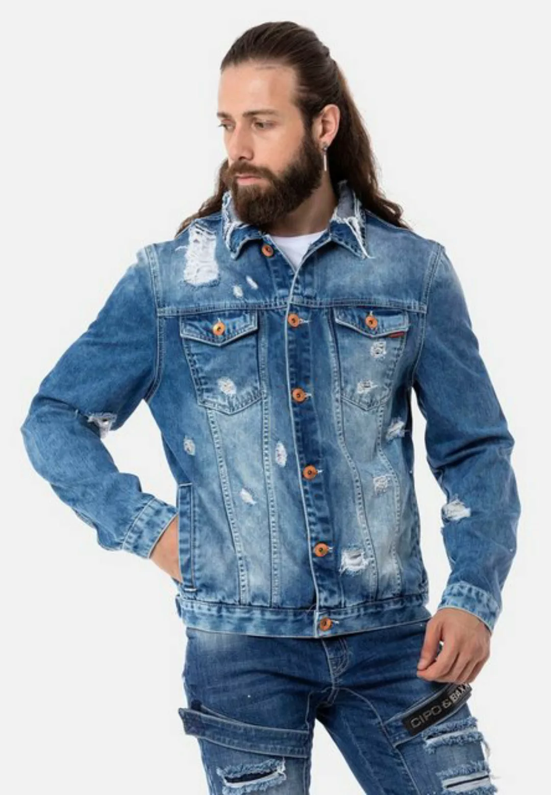 Cipo & Baxx Jeansjacke mit coolen Destroyed-Elementen günstig online kaufen