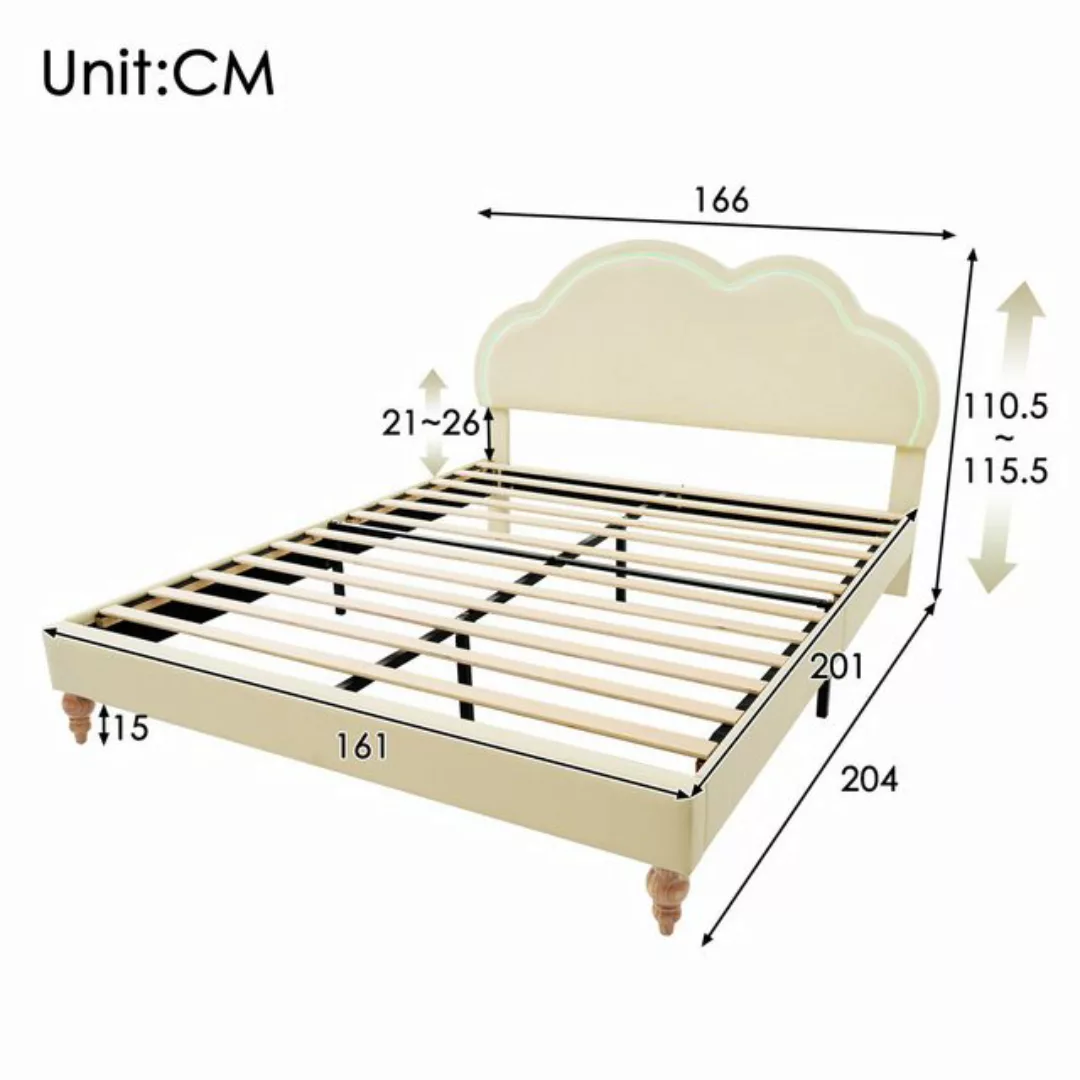 TavilaEcon Kinderbett Creme Polsterbett mit verstellbarem Wolken-Design Kop günstig online kaufen