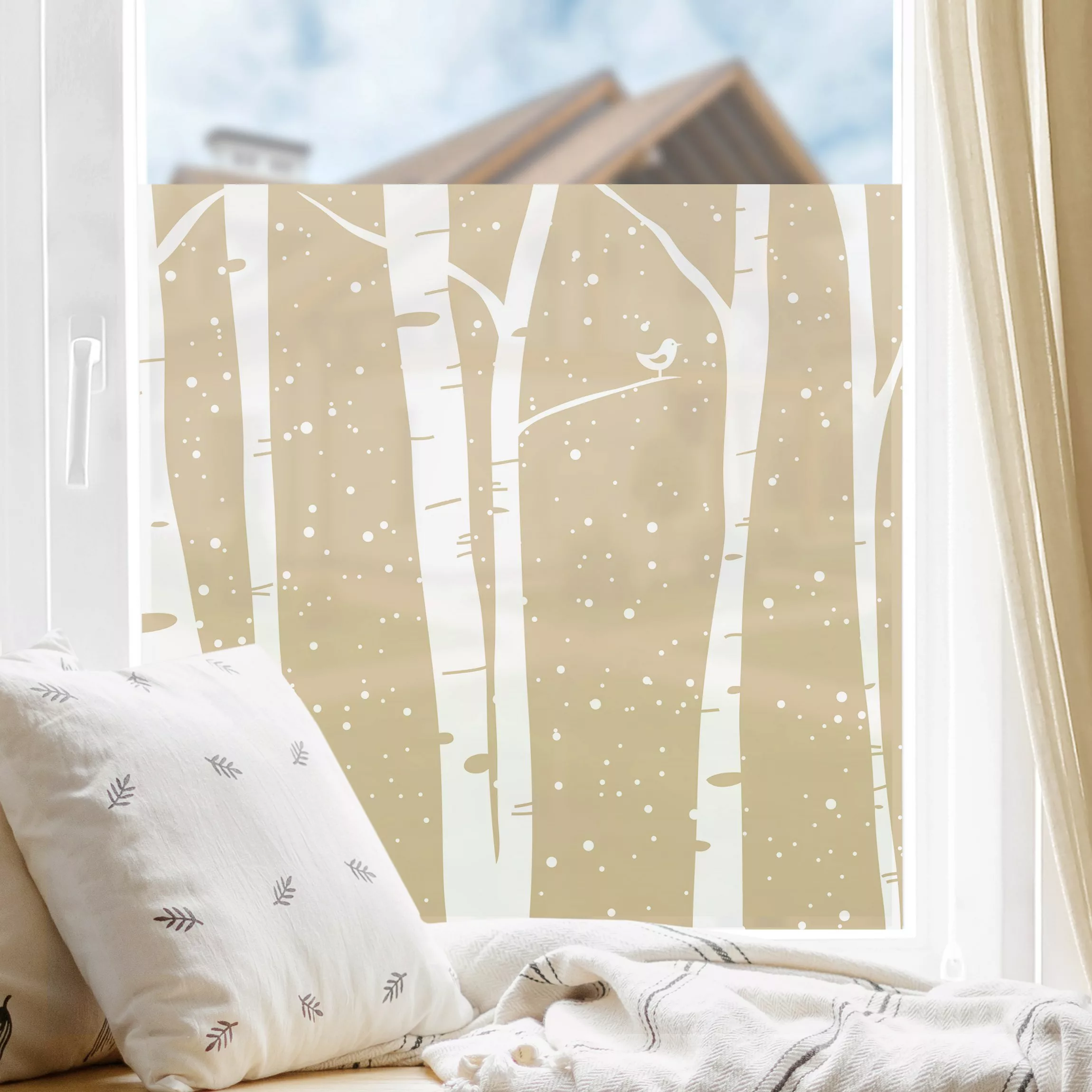 Fensterfolie Schneekonzert zwischen Birken günstig online kaufen