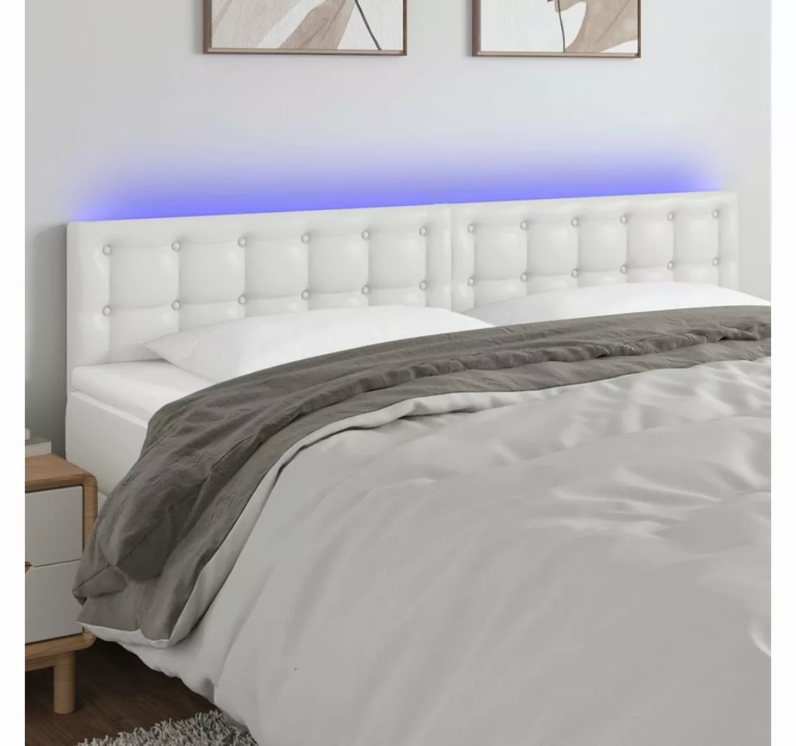 vidaXL Bett, LED Kopfteil Weiß 200x5x78/88 cm Kunstleder günstig online kaufen