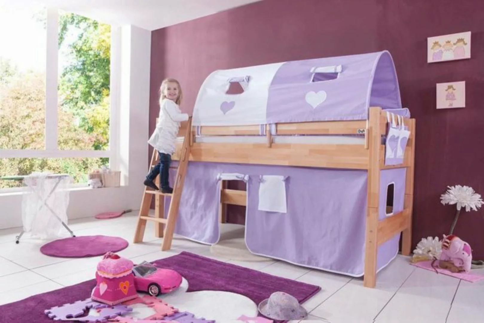 Natur24 Kinderbett Halbhohes Einzelbett Kim Buche lackiert 90x200cm Einzelb günstig online kaufen