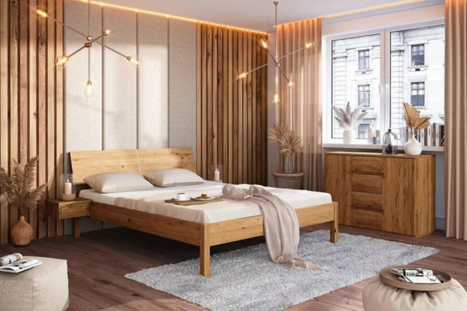 Natur24 Einzelbett Bett Bento 9 Wildeiche massiv 100x200 mit Holzkopfteil u günstig online kaufen