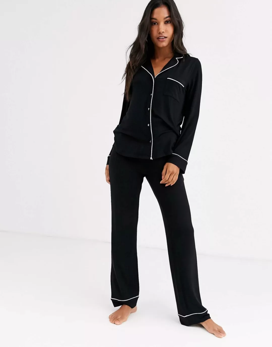 Lindex – Eco – Weiches Pyjama-Unterteil aus Viskose in Schwarz günstig online kaufen