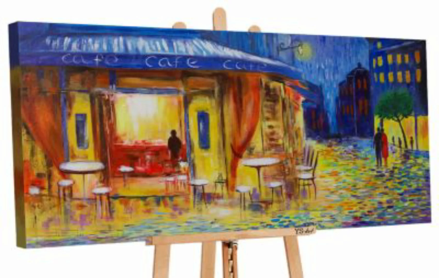 YS-Art™ "Gemälde Acryl ""Abendcafe"" handgemalt auf Leinwand 120x60 cm" bun günstig online kaufen