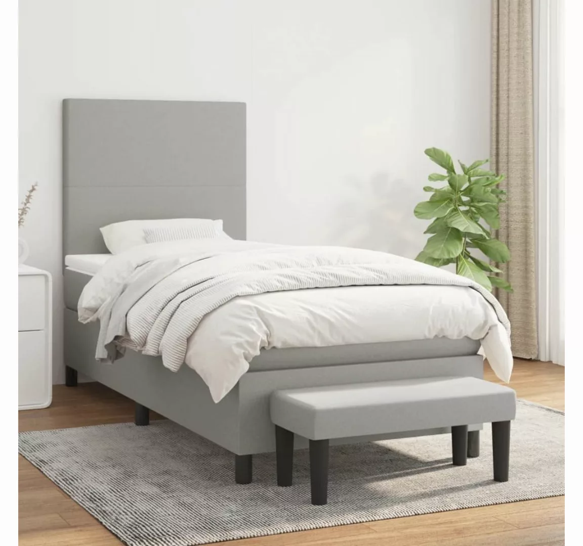 furnicato Bett Boxspringbett mit Matratze Hellgrau 90x200 cm Stoff günstig online kaufen