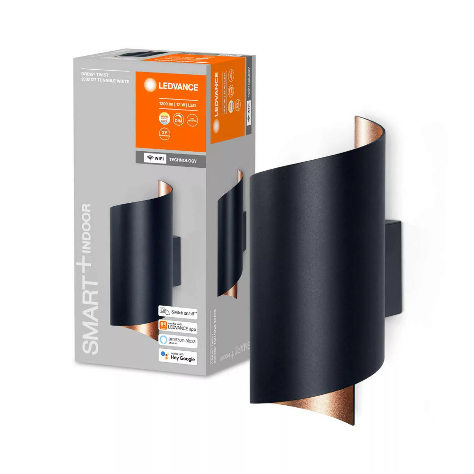 Smart+ LED Wandleuchte Orbis in Schwarz 2x6W 600lm 230x127mm Tunable White günstig online kaufen