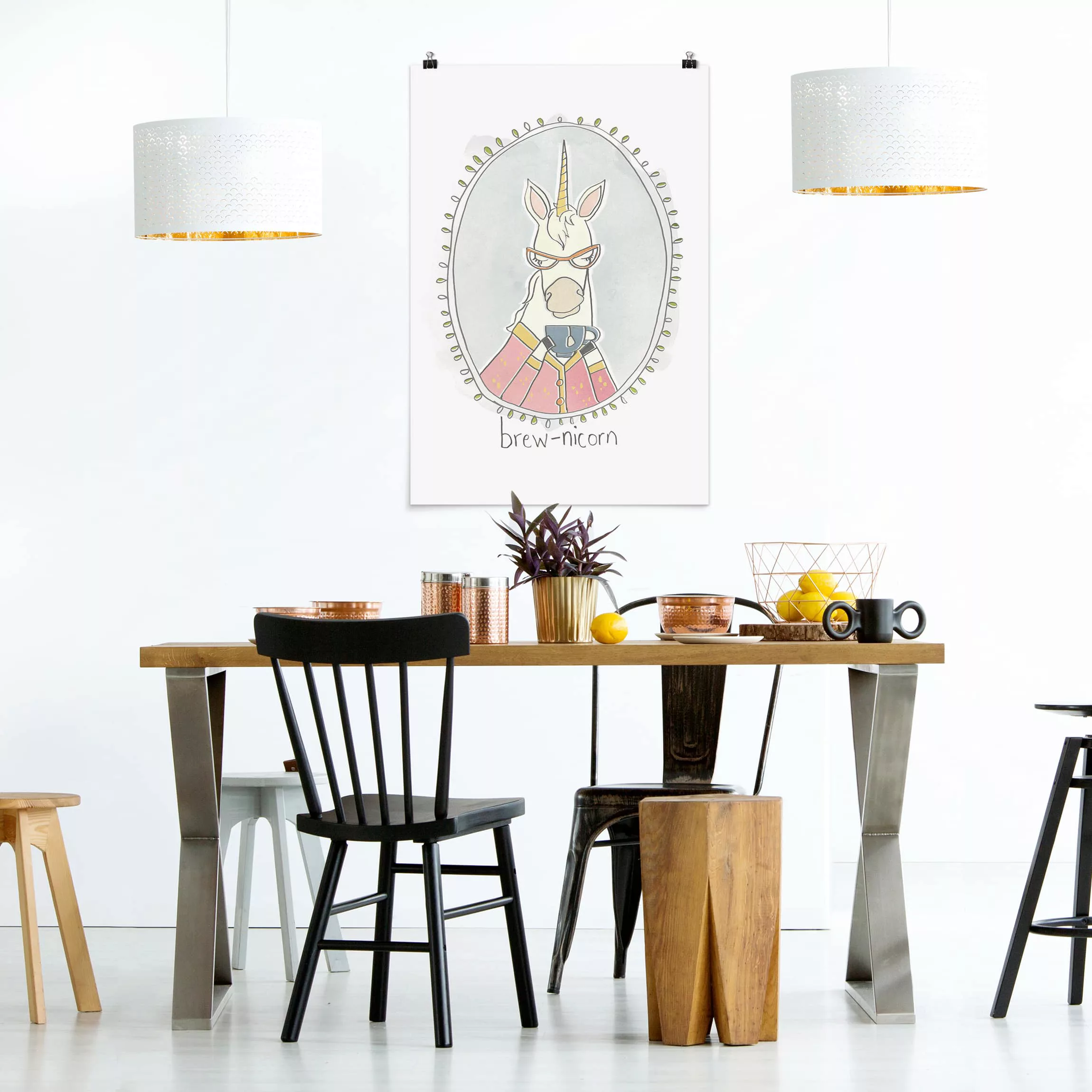 Poster Küchenspruch - Hochformat Koffeinhaltiges Einhorn günstig online kaufen