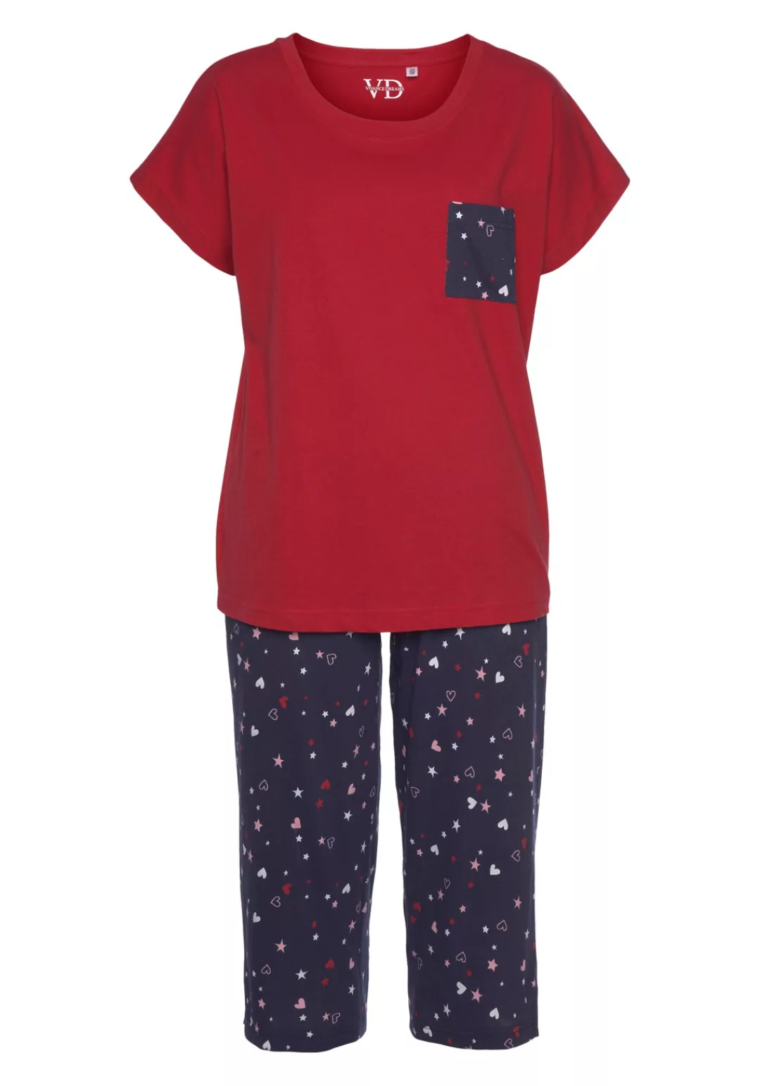 Vivance Dreams Capri-Pyjama, (2 tlg.), mit niedlichem Herzen-Sterne-Druck günstig online kaufen