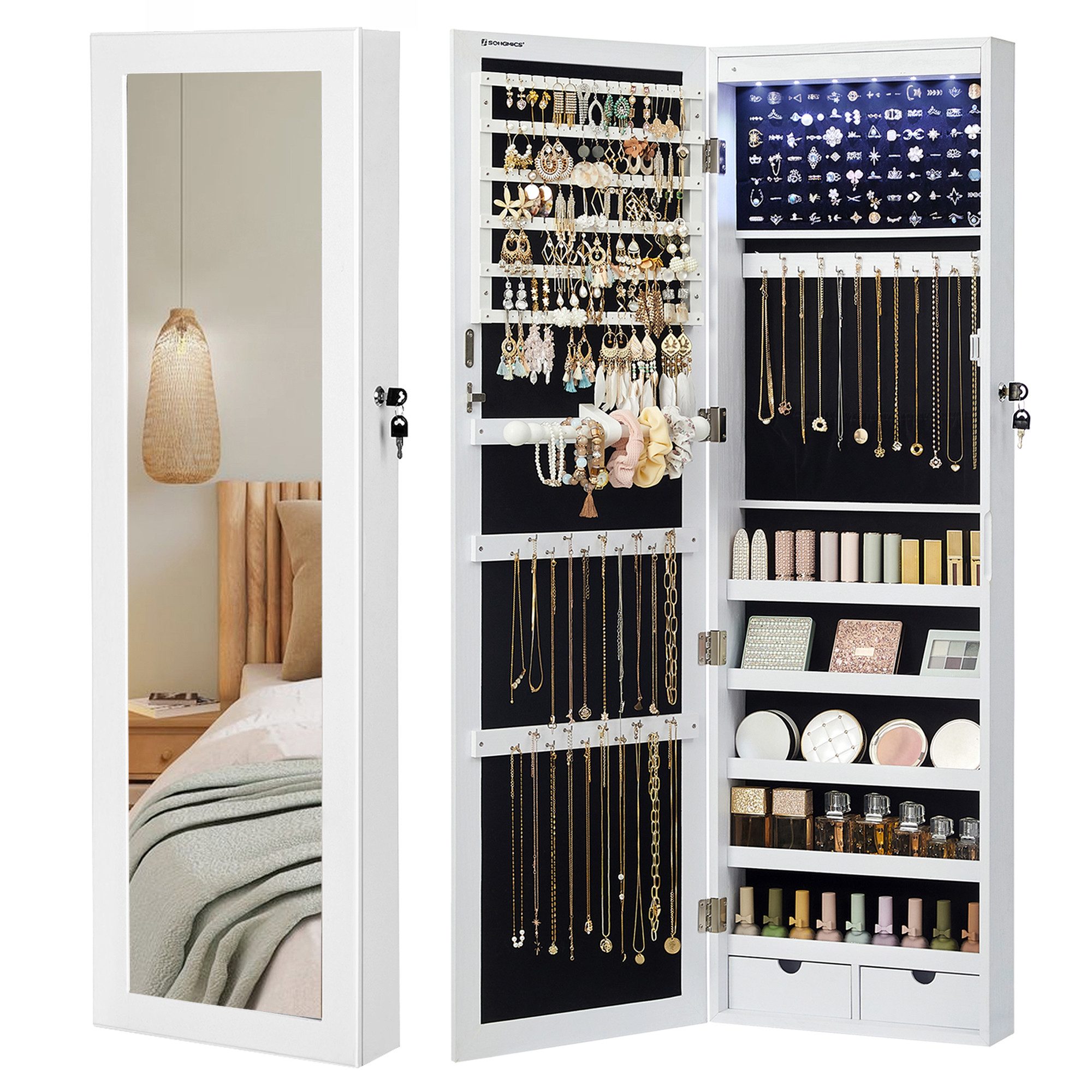 SONGMICS Schmuckschrank Spiegelschrank Wandspiegel Schmuck-Organizer mit günstig online kaufen