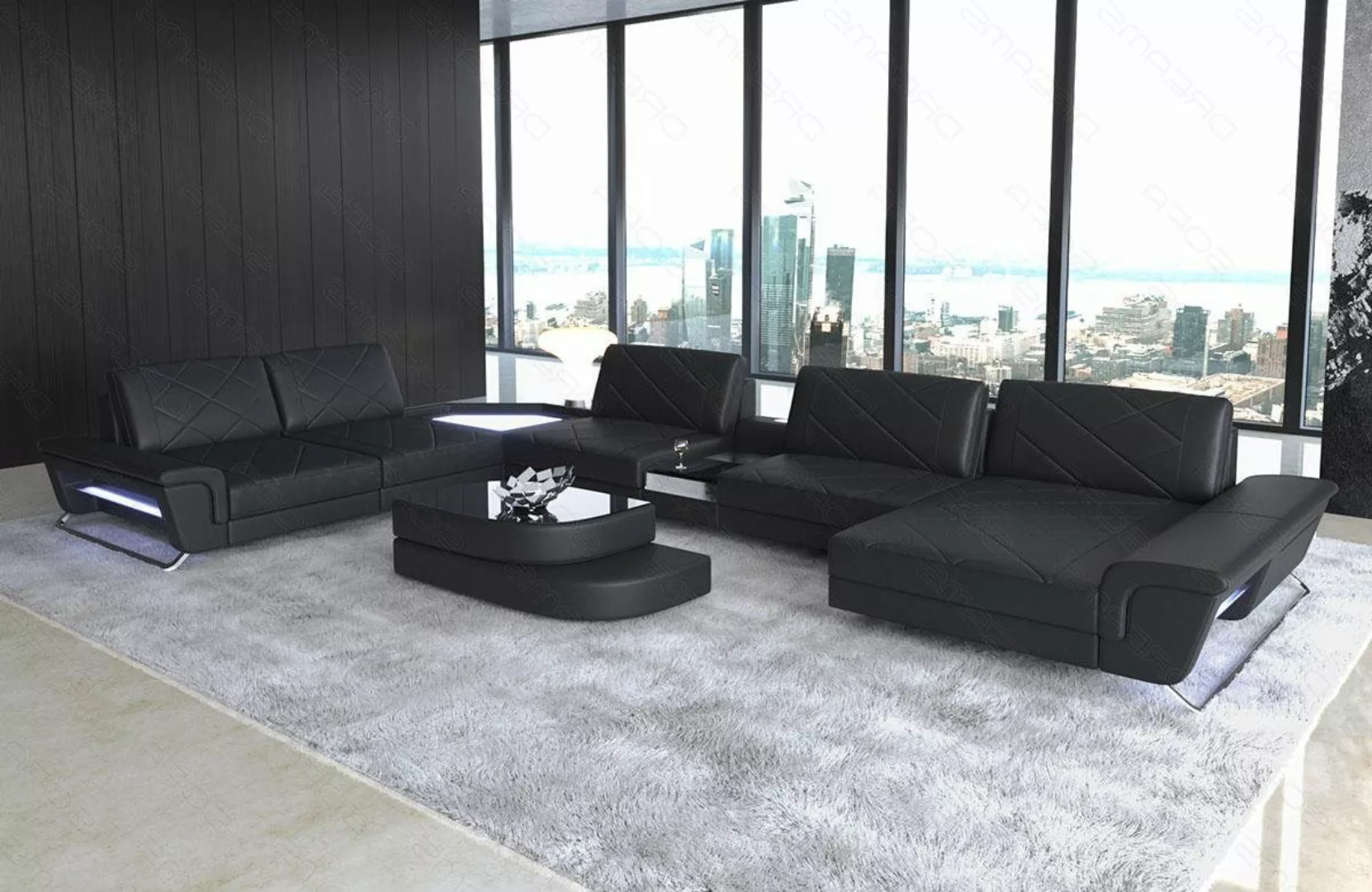 Sofa Dreams Wohnlandschaft Ledersofa Couch Ferrara XXL Leder Sofa mit, USB, günstig online kaufen