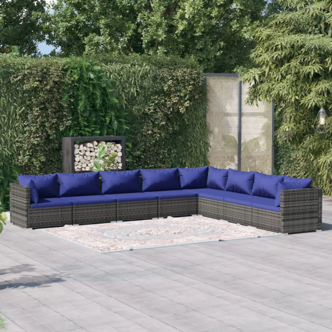 Vidaxl 8-tlg. Garten-lounge-set Mit Kissen Poly Rattan Grau günstig online kaufen