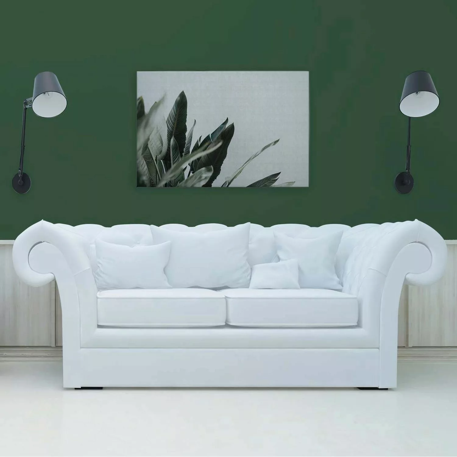 Bricoflor Leinwandbild Minimalistisch Deko Bild Tropische Blätter Weiß Grün günstig online kaufen