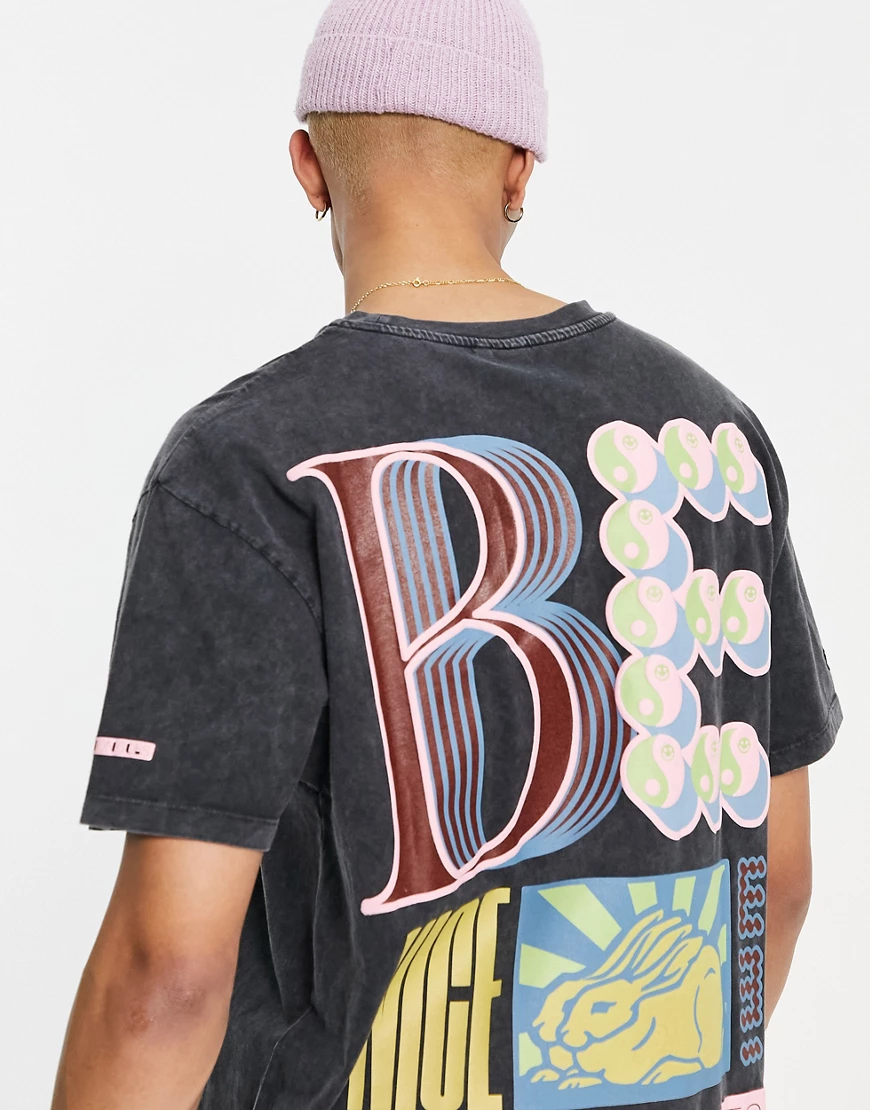 Crooked Tongues – T-Shirt in verwaschenem Schwarz mit „Be Nice“-Print günstig online kaufen
