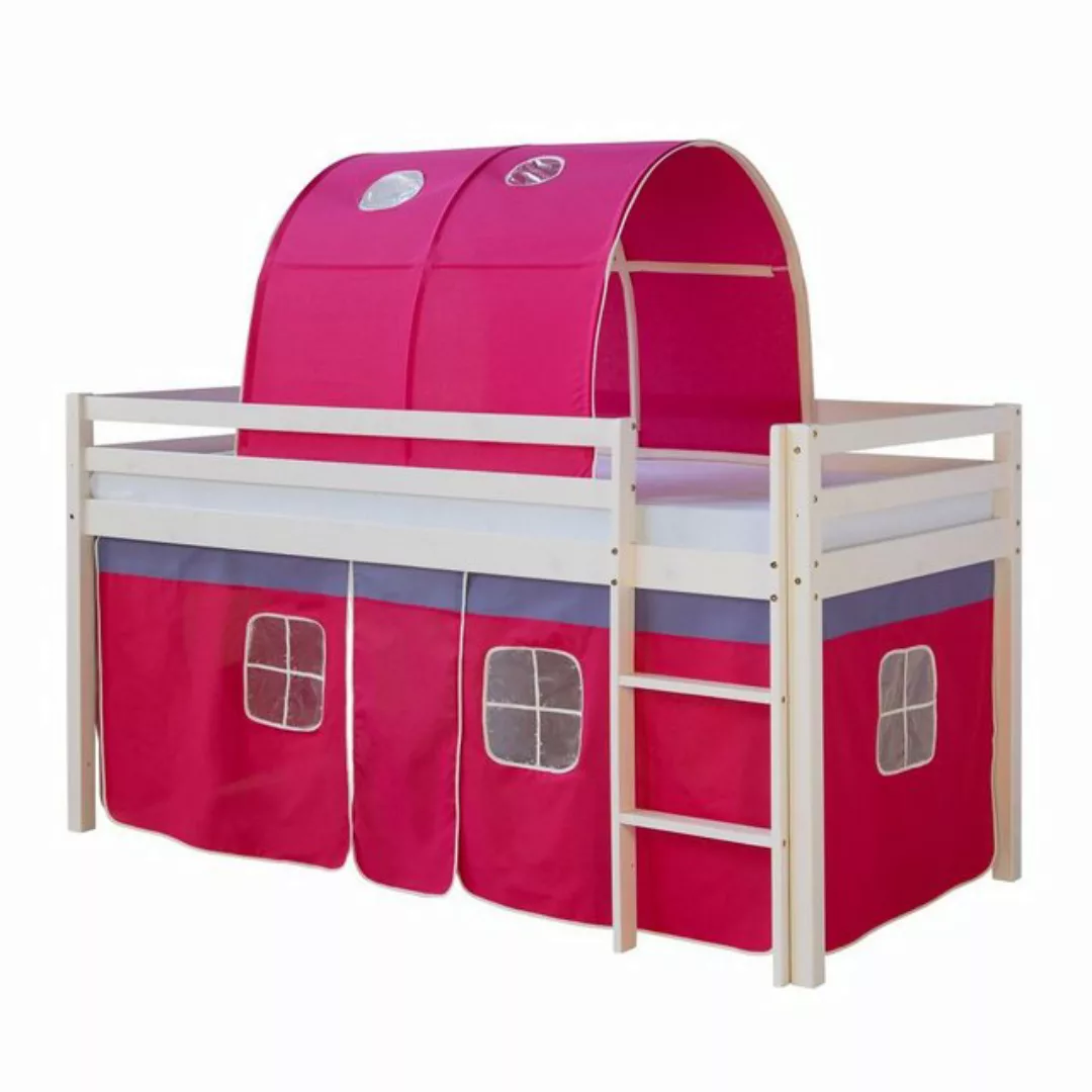 Homestyle4u Hochbett Kinderbett mit Matratze Rutsche Turm Pink Tunnel 90x20 günstig online kaufen