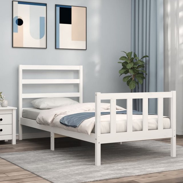 vidaXL Bett Massivholzbett mit Kopfteil Weiß 90x190 cm günstig online kaufen
