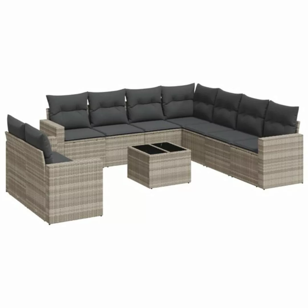 vidaXL Sofaelement 10-tlg. Garten-Sofagarnitur mit Kissen Hellgrau Poly Rat günstig online kaufen