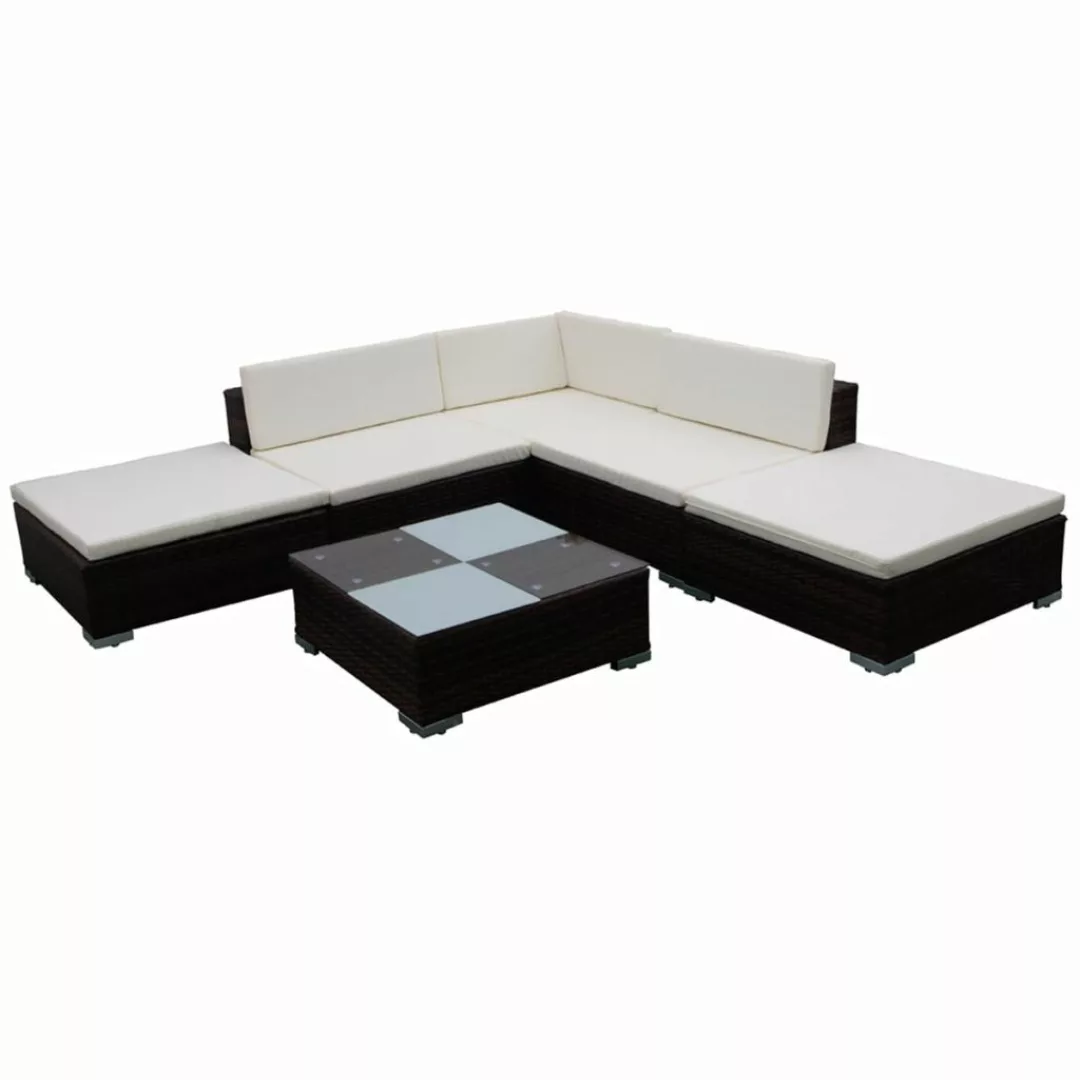 6-tlg. Garten-lounge-set Mit Auflagen Poly Rattan Braun günstig online kaufen