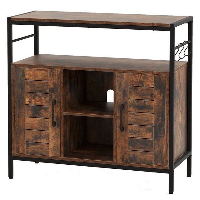 COSTWAY Küchenbuffet Sideboard Holz, mit verstellbarem Regal, Haken günstig online kaufen