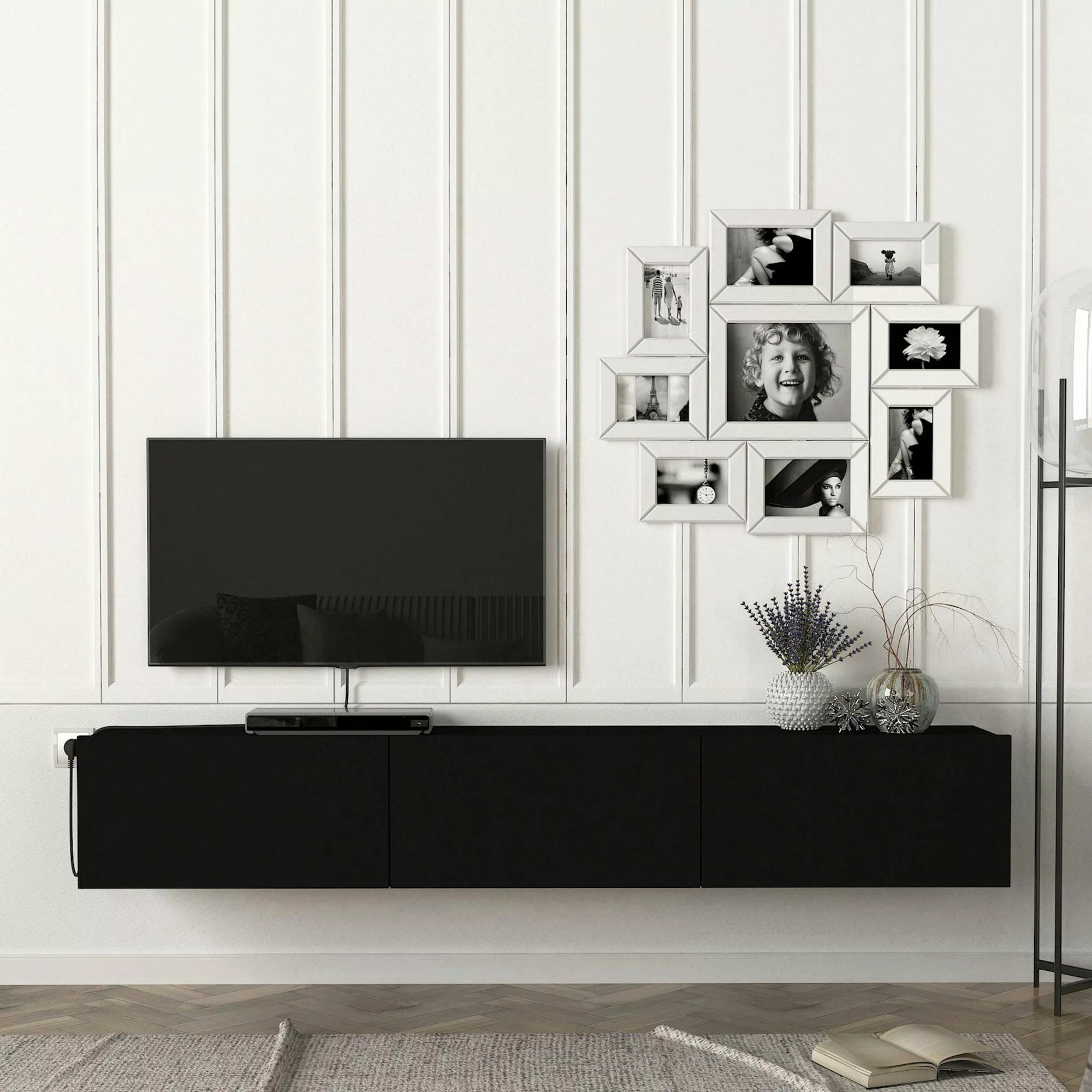 en.casa TV-Schrank »Vihti« Fernsehschrank 180x31x29,5cm Schwarz günstig online kaufen
