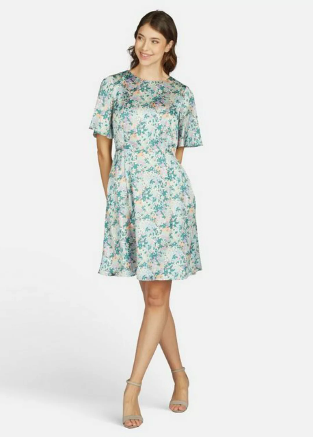 Kleo Abendkleid Satinkleid mit Blumenprint und Eingrifftaschen günstig online kaufen