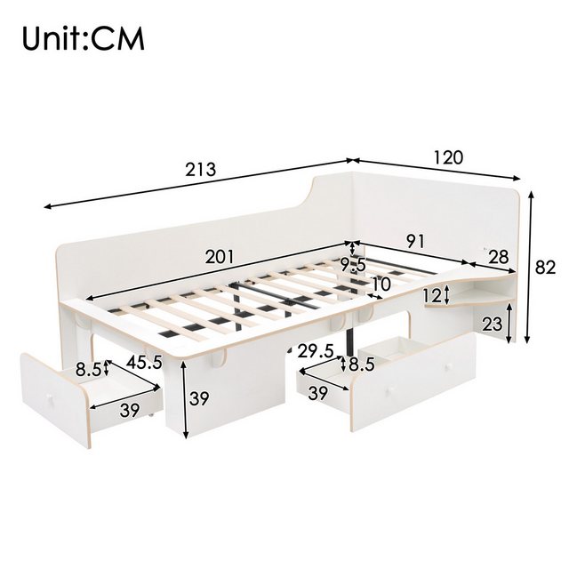 Flieks Kinderbett, Holzbett 90x200cm mit Nachtlicht, Ladefunktion und 3 Sch günstig online kaufen