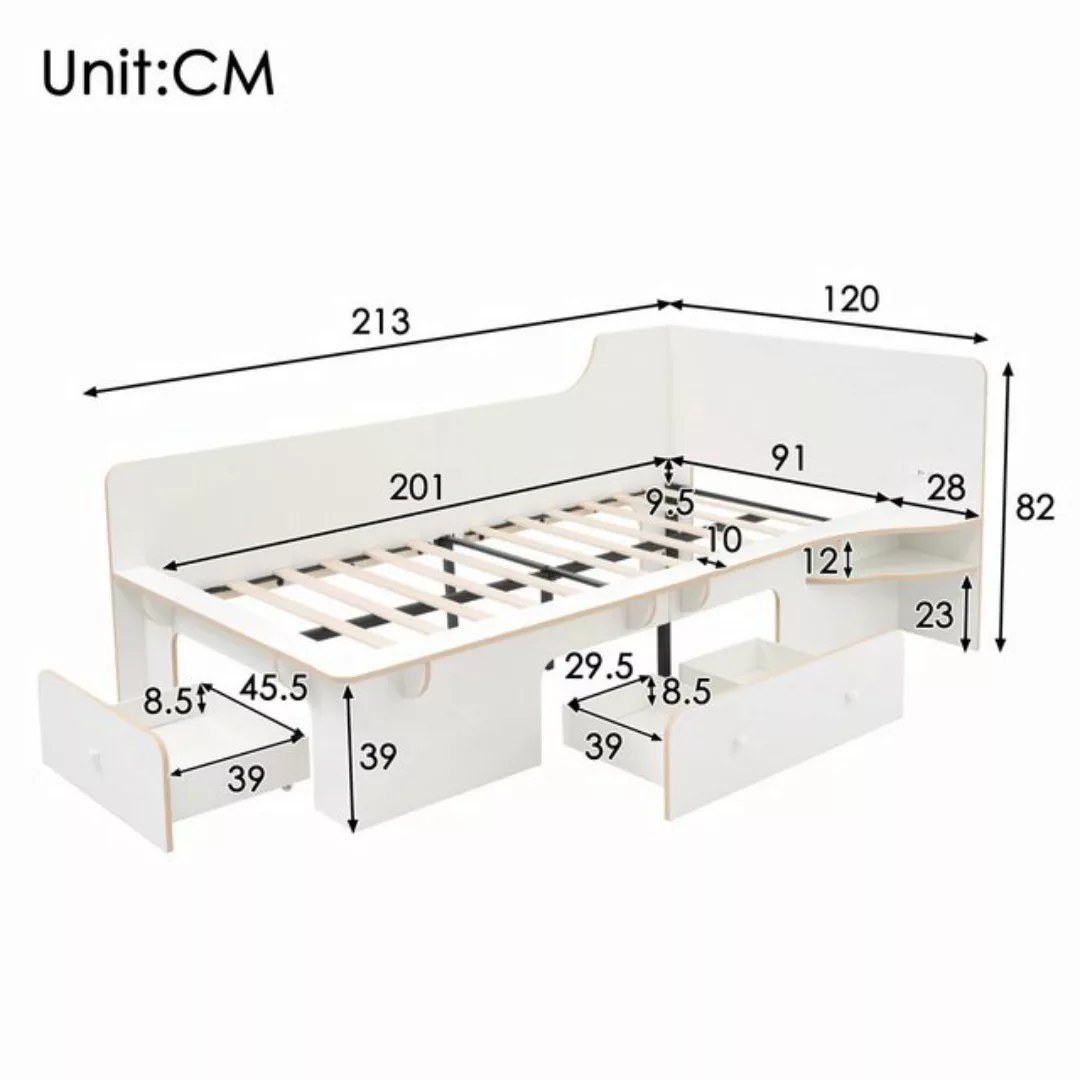 HAUSS SPLOE Kinderbett 90x200 cm mit Leselicht, USB, Type C und 3 Schublade günstig online kaufen