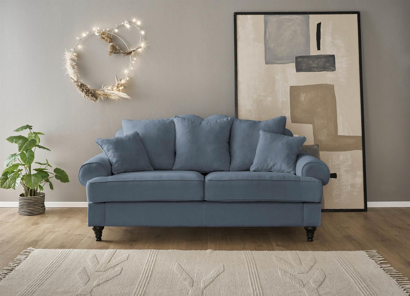 Design-Wohngalerie Sofa Couch Carmen 3 Sitzer - Mikrofaserstoff Marineblau günstig online kaufen