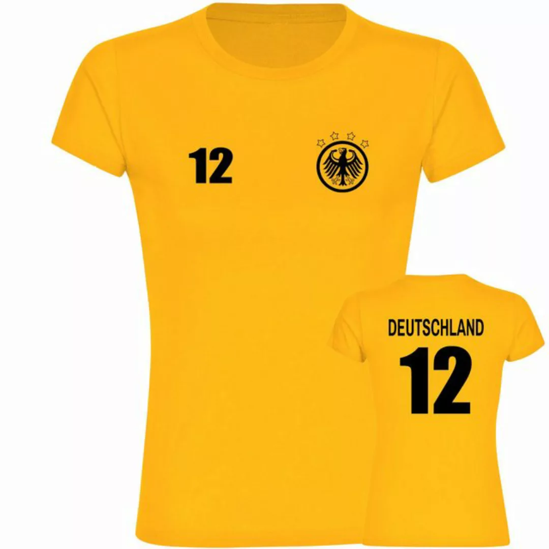 multifanshop T-Shirt Damen Deutschland - Adler Retro Trikot 12 Gold - Fraue günstig online kaufen