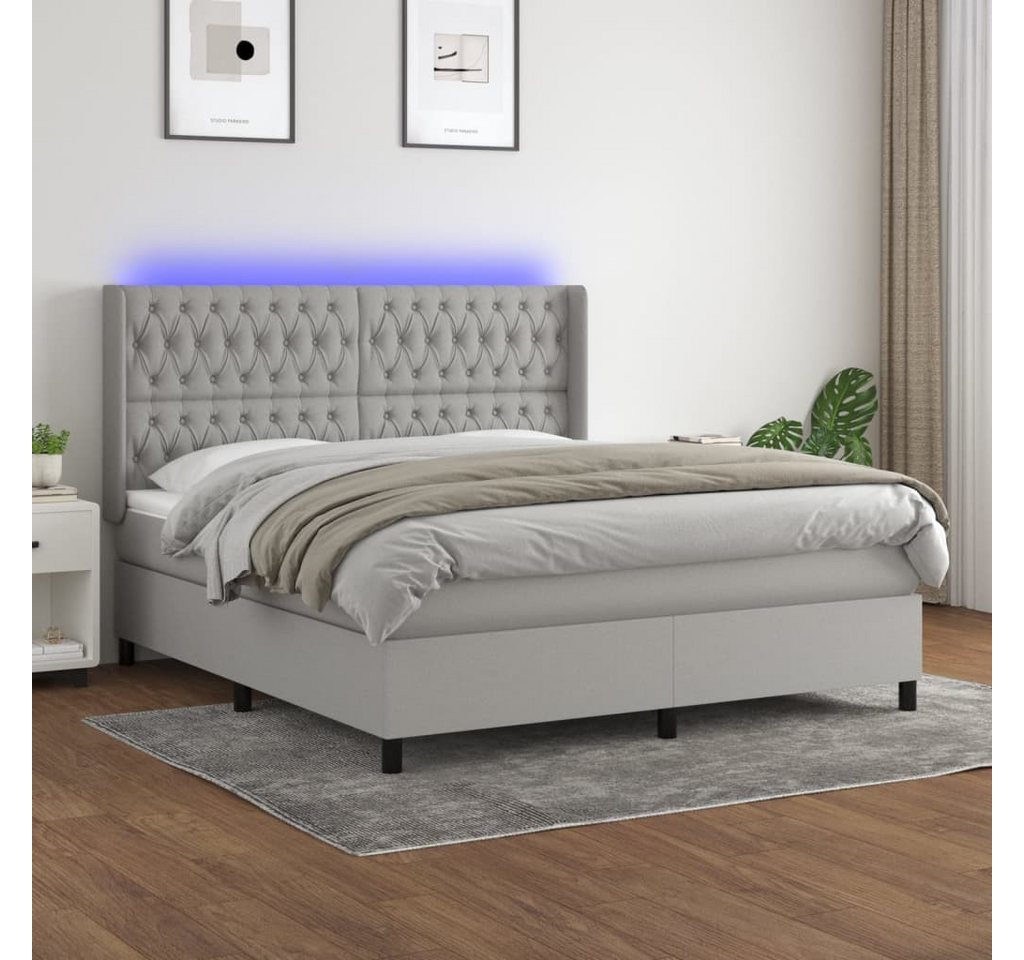 vidaXL Boxspringbett Boxspringbett mit Matratze LED Hellgrau 160x200 cm Sto günstig online kaufen