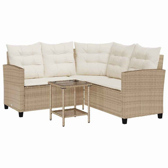 vidaXL Loungesofa Gartensofa in L-Form mit Tisch und Kissen Beige Poly Ratt günstig online kaufen