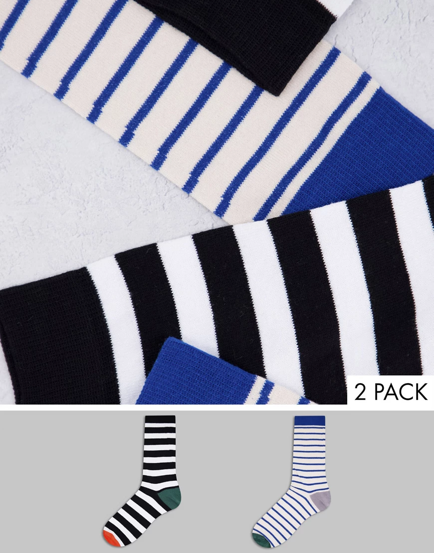 ASOS DESIGN – Gestreifte Knöchelsocken in mehreren Farben im 2er-Pack-Mehrf günstig online kaufen