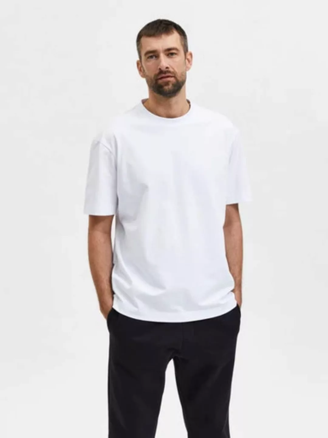 Selected Homme Herren Rundhals T-Shirt SLHLOOSETRUMAN - Relaxed Fit günstig online kaufen