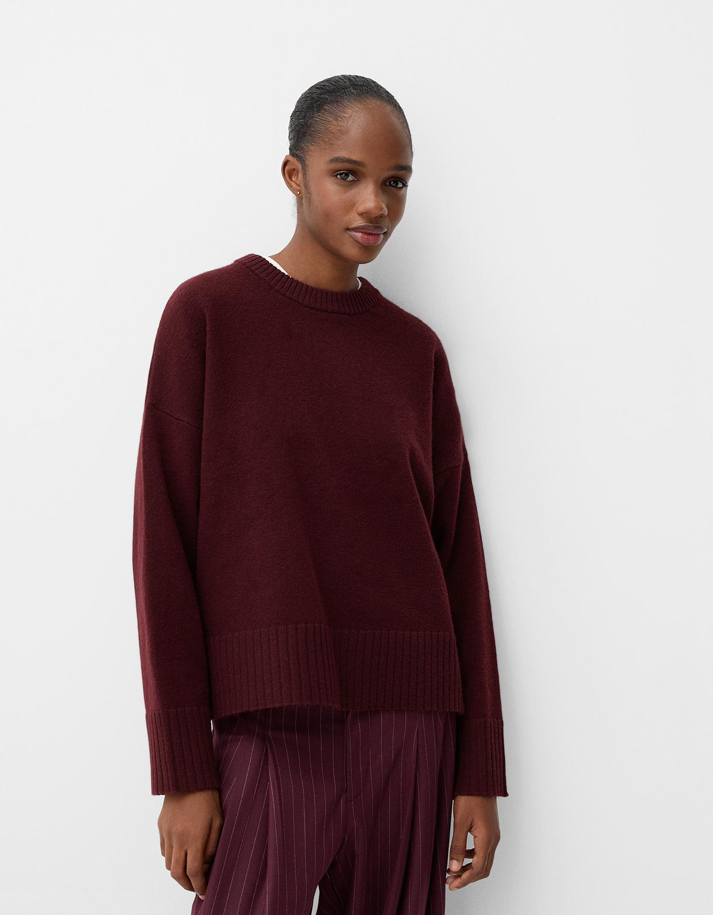 Bershka Soft-Touch-Pullover Mit Rundausschnitt Damen Xs Bordeaux günstig online kaufen