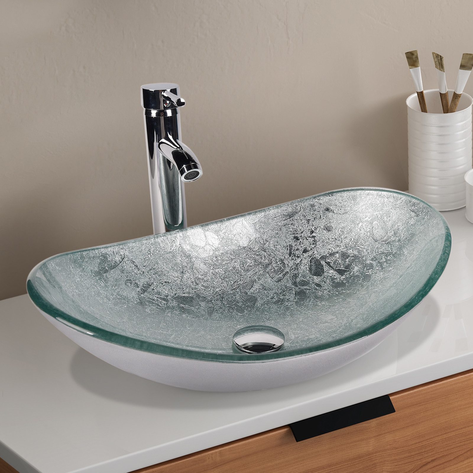 Puluomis Aufsatzwaschbecken Waschbecken Set mit Wasserhahn günstig online kaufen