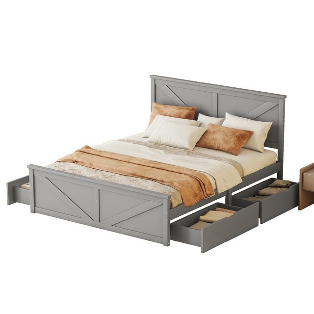 EXTSUD Funktionsbett 160x200 Einfaches Holzpritschenbett mit vier Schublade günstig online kaufen