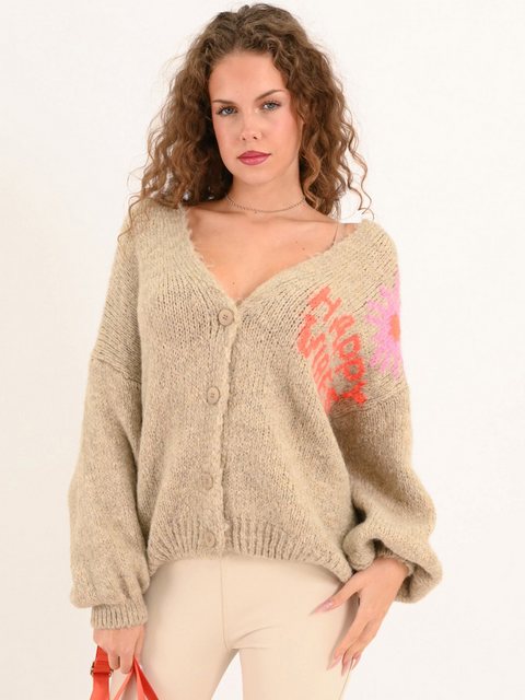 MODAFEIN Strickjacke Strickcardigan Happy Vibes Beige günstig online kaufen