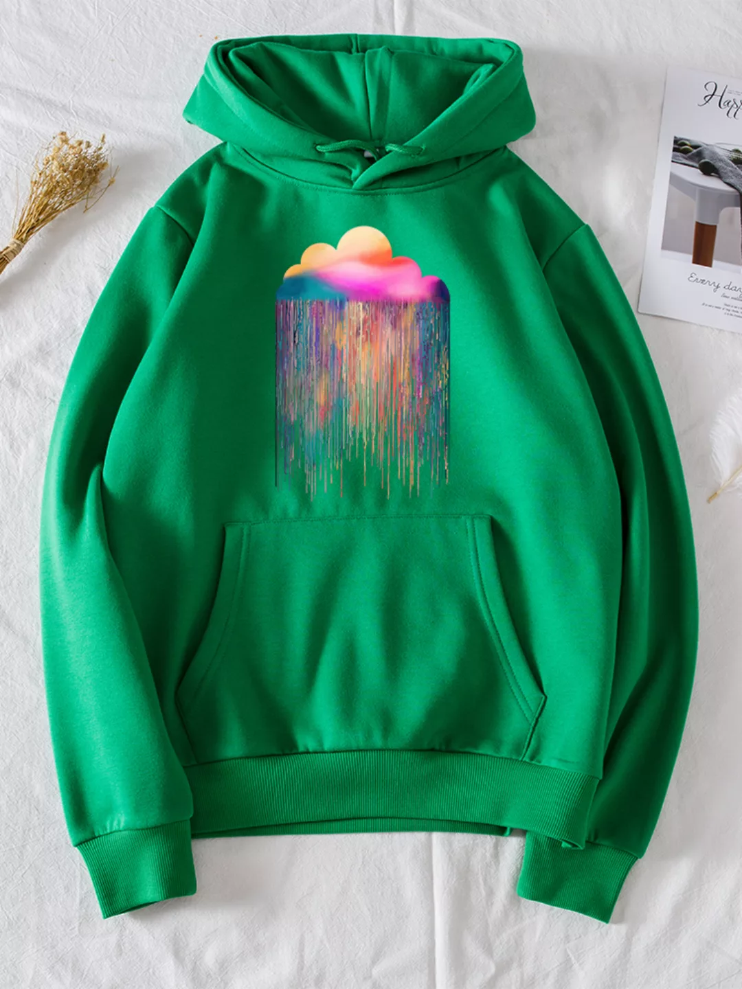 Regenbogen Regen bedruckte Langarmtasche Kapuzenpullover Für Damen günstig online kaufen