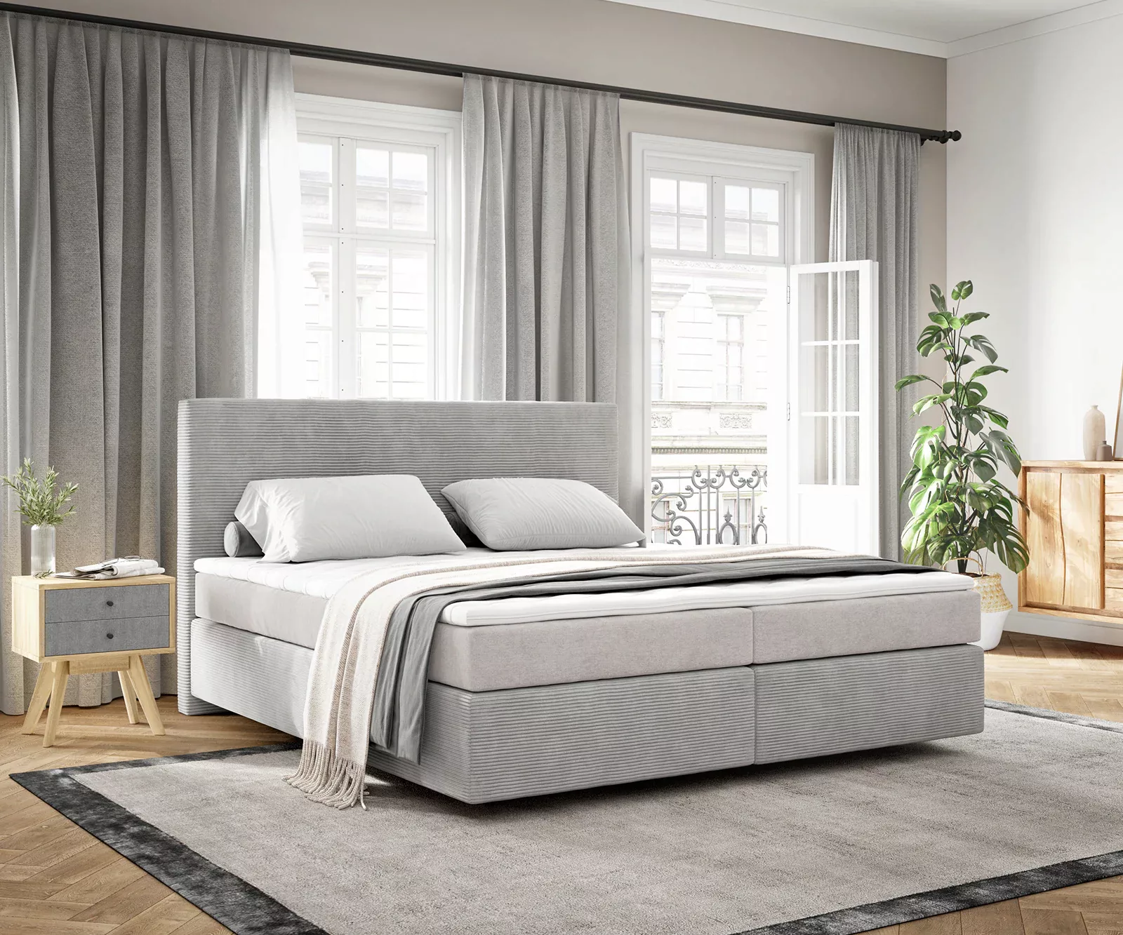 DELIFE Boxspringbett Dream-Well, Cord Silbergrau 180x200 cm mit TFK Matratz günstig online kaufen