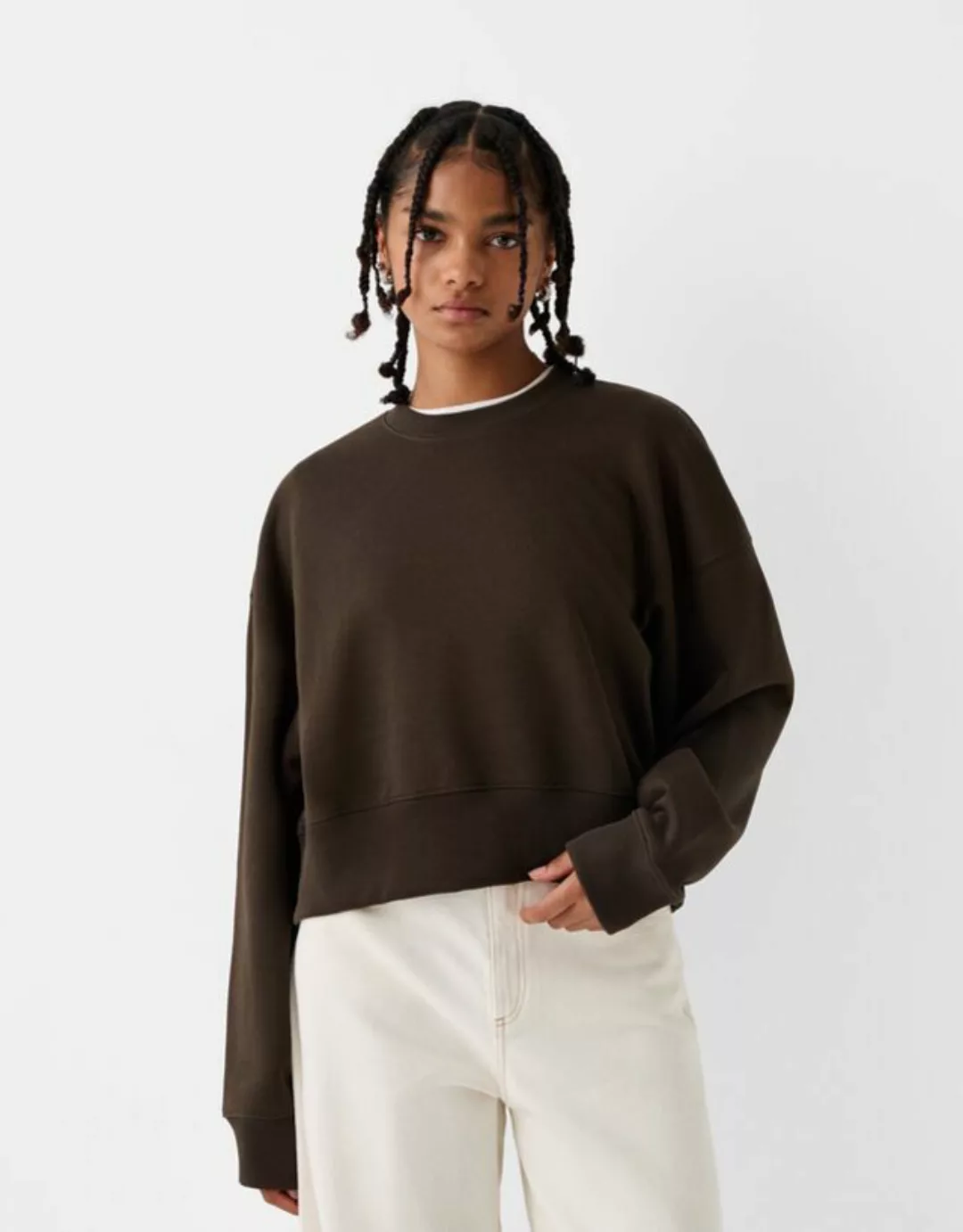 Bershka Basic-Sweatshirt Damen Xs Braun günstig online kaufen