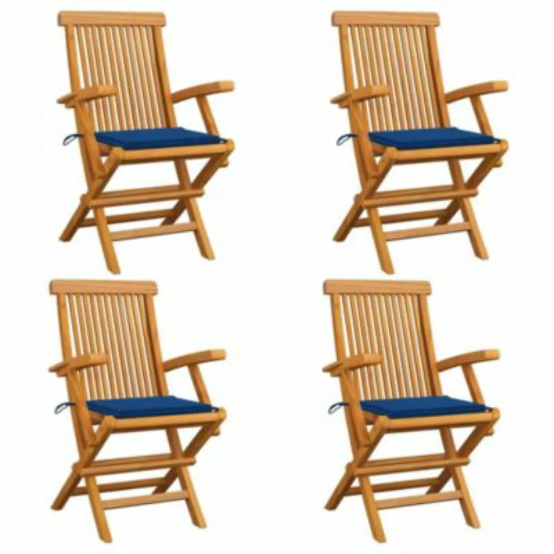 vidaXL Gartenstühle mit Königsblauen Kissen 4 Stk. Massivholz Teak Gartenst günstig online kaufen