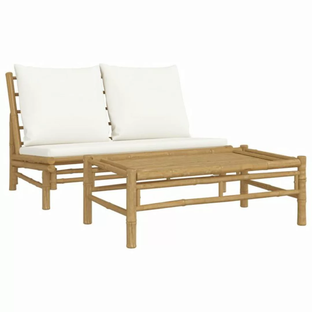 Vidaxl 2-tlg. Garten-lounge-set Mit Cremeweißen Kissen Bambus günstig online kaufen