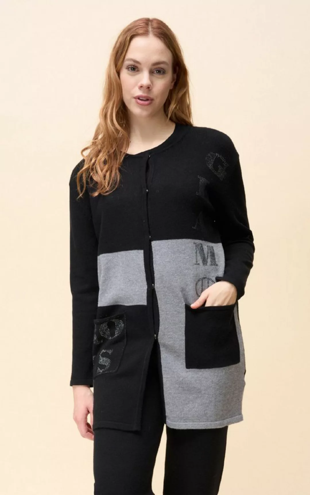 Passioni Longstrickjacke im Farbblock Grau und Schwarz günstig online kaufen