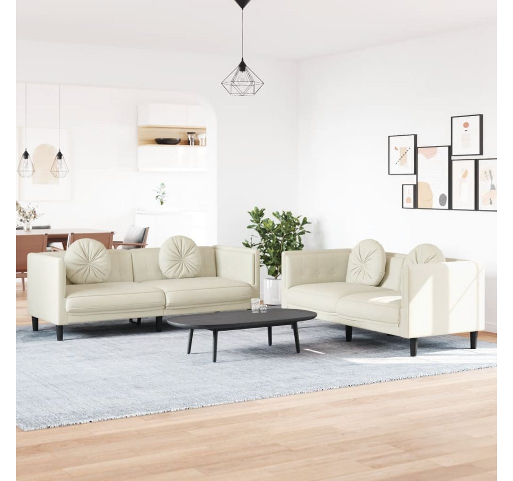 vidaXL Sofa 2-tlg. Sofagarnitur mit Kissen Creme Samt günstig online kaufen