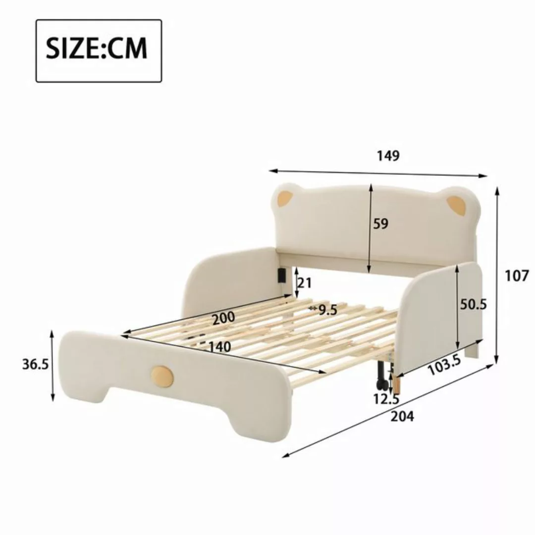 KoDise Kinderbett in Bärenform mit weichen Schutzkanten, Samt, Beige 140x11 günstig online kaufen