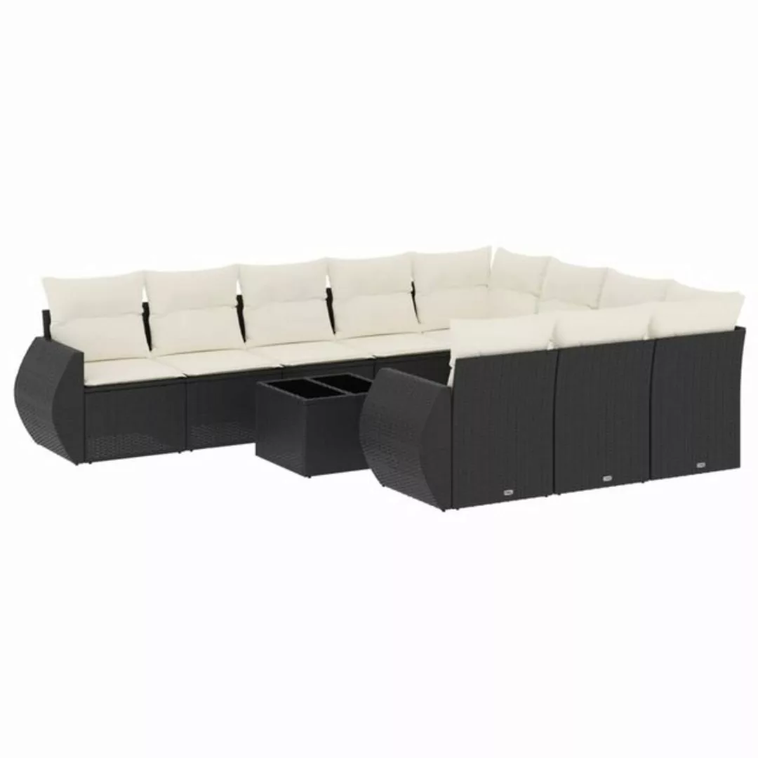 vidaXL Sofaelement 11-tlg. Garten-Sofagarnitur mit Kissen Schwarz Poly Ratt günstig online kaufen